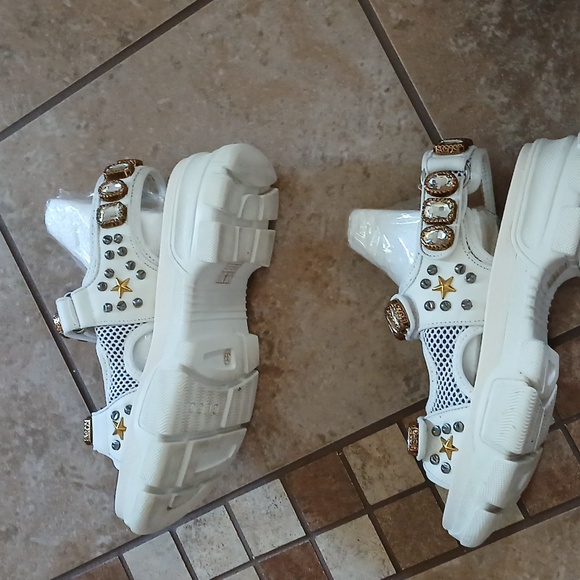 Gucci Leather and mesh sandal with crystals size 39 - Picture 2 of 11